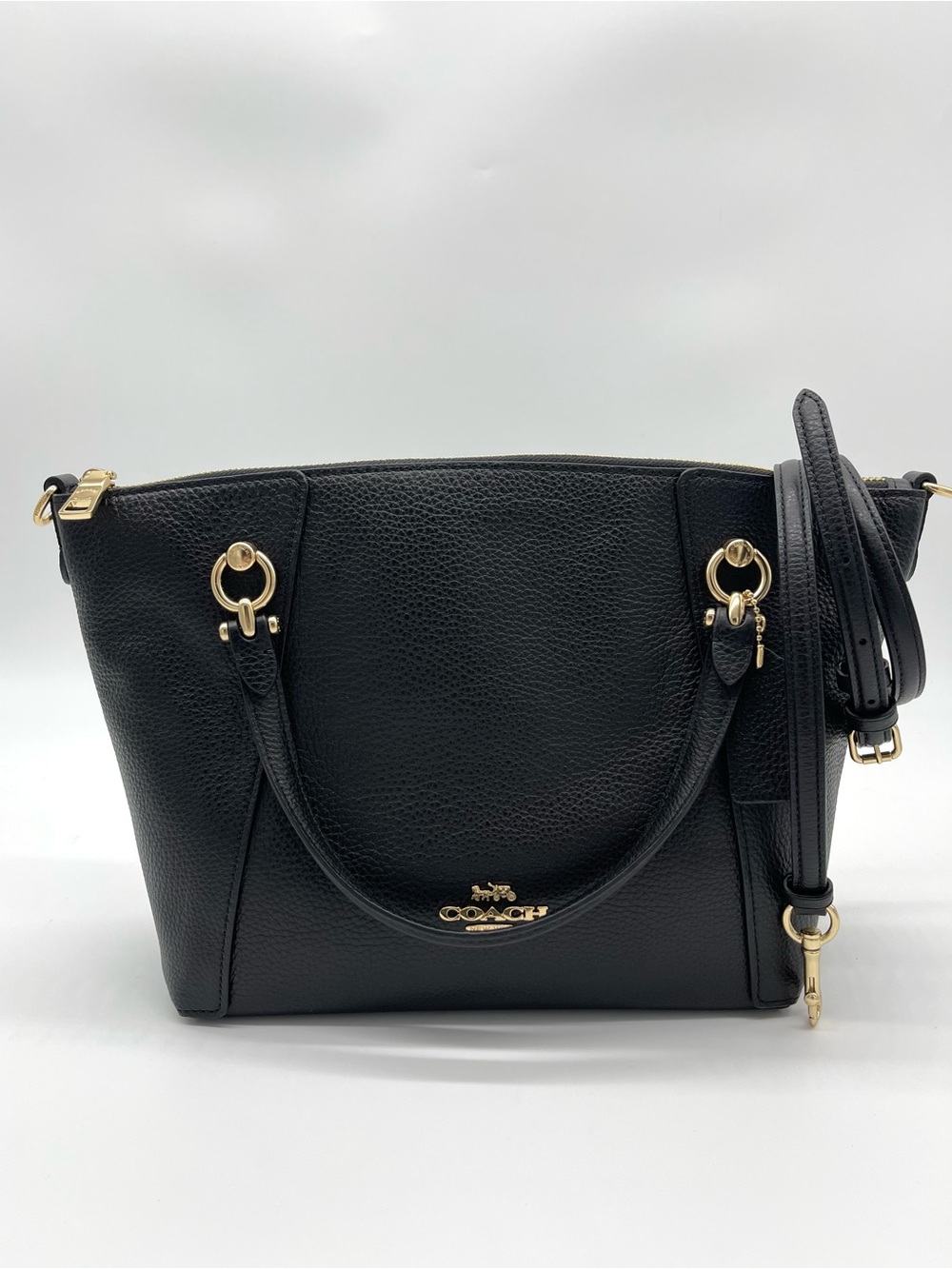 Coach Kacey Black Pebbled Leather Shoulder Bag with Gold Hardware